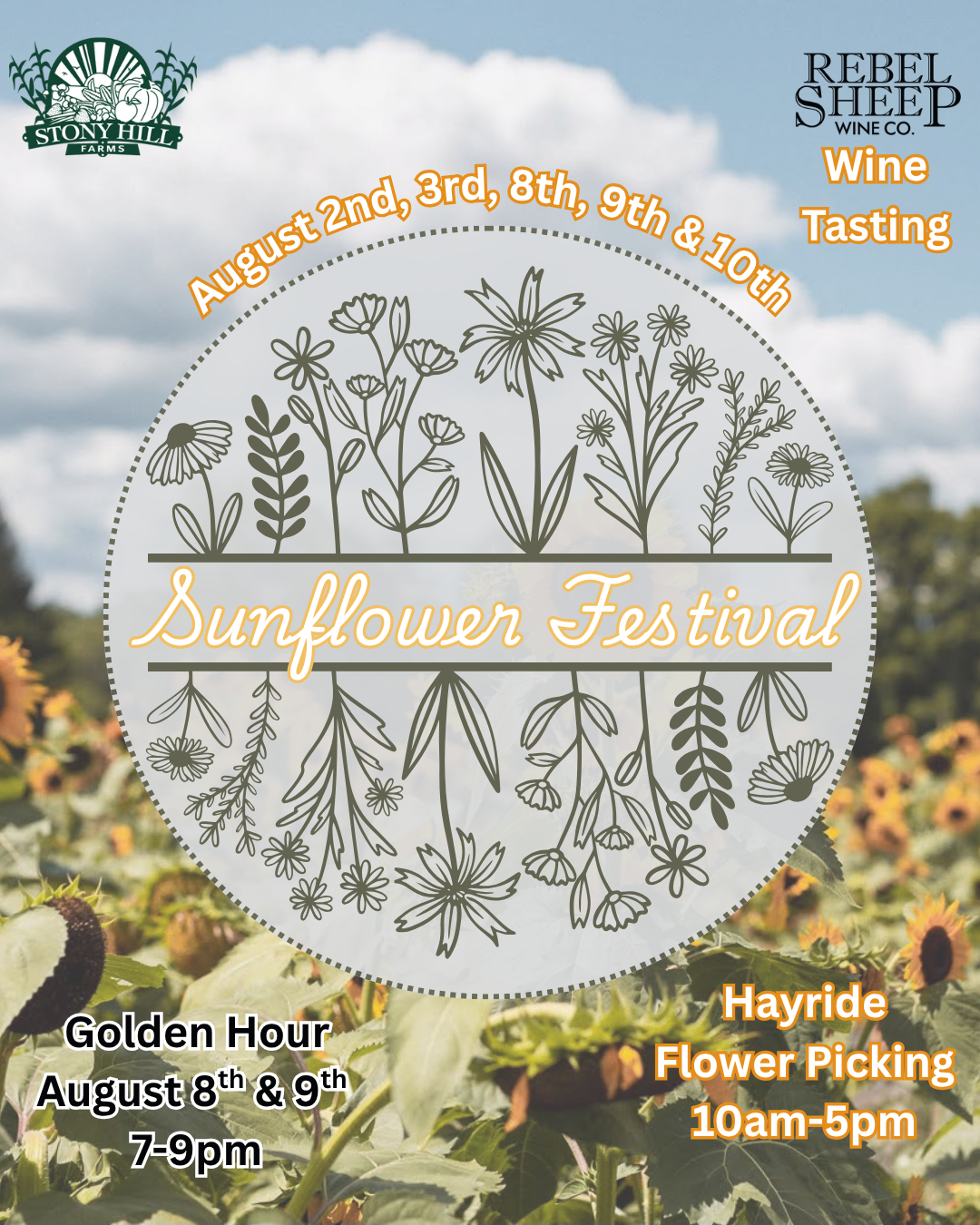 August 2, 3, 8, 9, 10 - Sunflower Festival at Rebel Sheep Wine Co. (Chester, NJ)