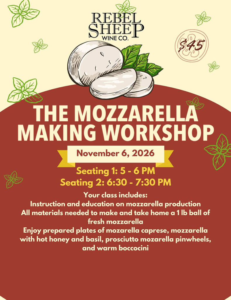 Mozzarella Making Workshop - Nov 6, 2026 at Rebel Sheep Wine Co.