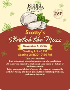 Mozzarella Making Workshop - Nov 6, 2026 at Rebel Sheep Wine Co.
